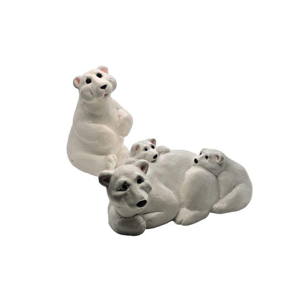 Adorable ceramic polar bears father, mother and babies